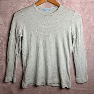 J McLaughlin Shirt Womens S Green Striped Knit Top Scalloped Hem Cashmere Spring